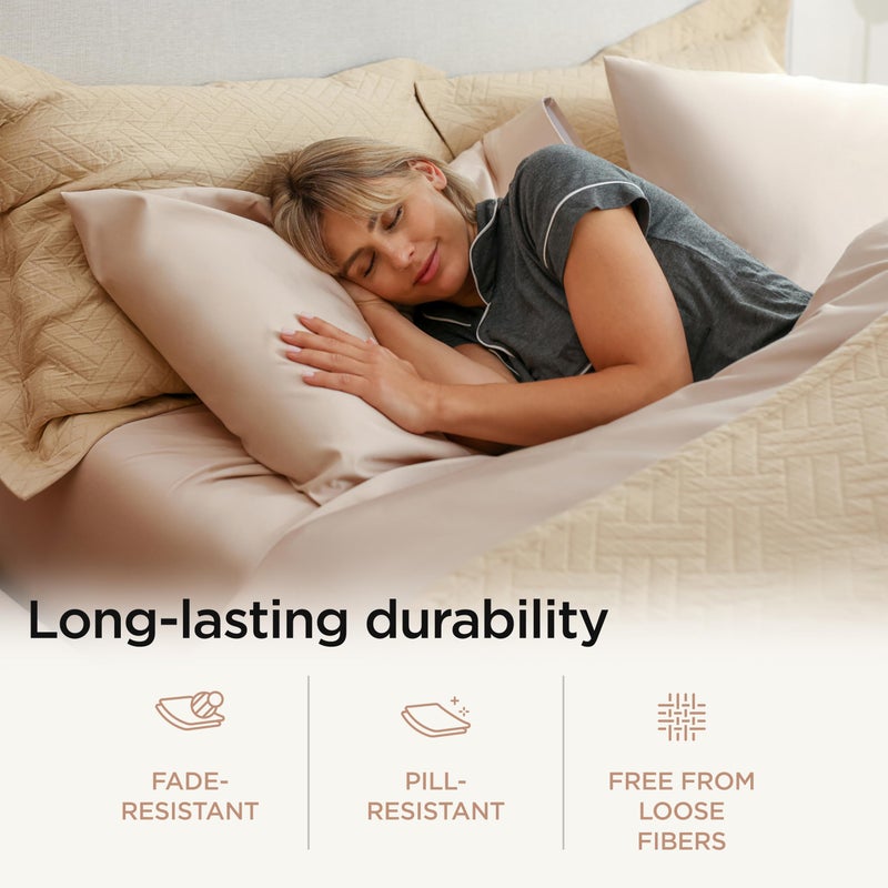 Threadmill 100% Cotton Sheets for Queen Size Bed - 600 Thread Count Queen Bed Sheets Set with 16â€ Deep Pocket - Sateen Weave 4-Piece Bedding Set with Cooling Effect, Beige - Image 5